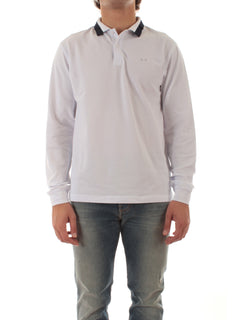 Sun 68 polo in piquet di cotone con con colletto a contrasto da uomo bianco