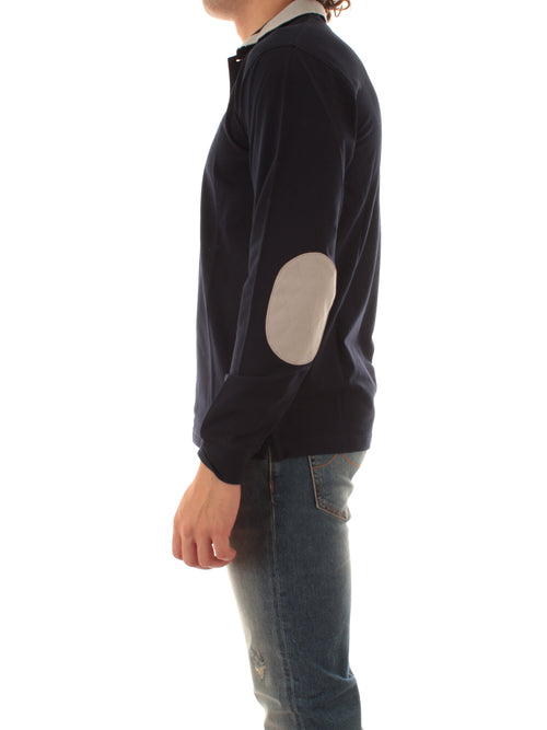 Sun 68 polo in piquet di cotone con con colletto a contrasto da uomo navy blue