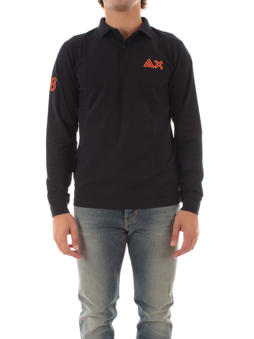 Sun 68 polo in cotone con logo fluo da uomo navy blue