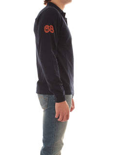 Sun 68 polo in cotone con logo fluo da uomo navy blue