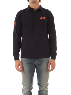 Sun 68 polo in cotone con logo fluo da uomo navy blue