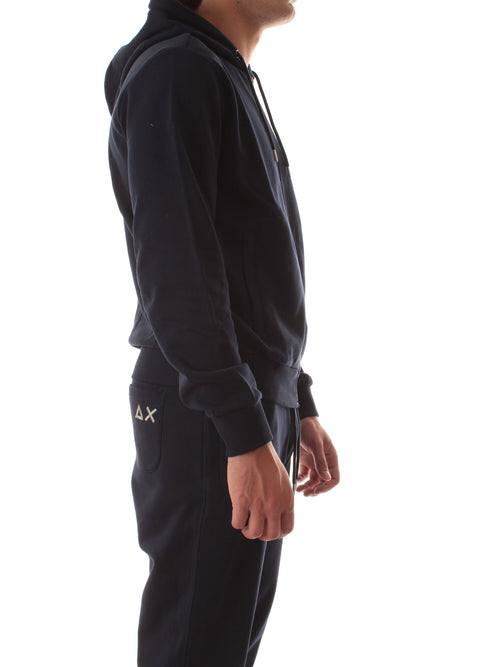 Sun 68 felpa in cotone con zip e cappuccio da uomo navy blue