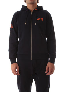 Sun 68 felpa in cotone con cappuccio e logo fluo da uomo navy blue