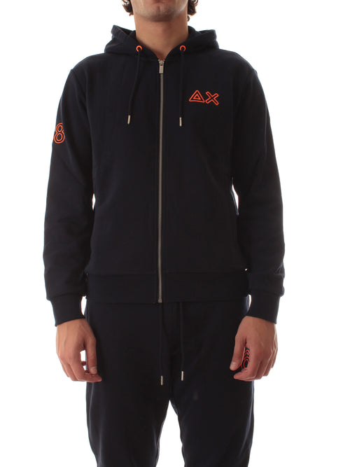 Sun 68 felpa in cotone con cappuccio e logo fluo da uomo navy blue
