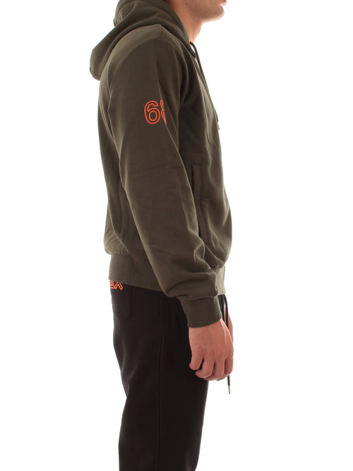 Sun 68 felpa in cotone con cappuccio e logo fluo da uomo militare scuro