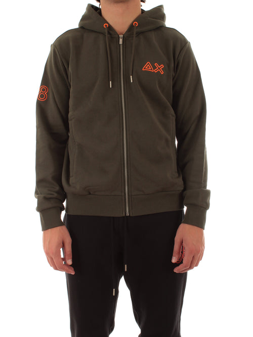 Sun 68 felpa in cotone con cappuccio e logo fluo da uomo militare scuro