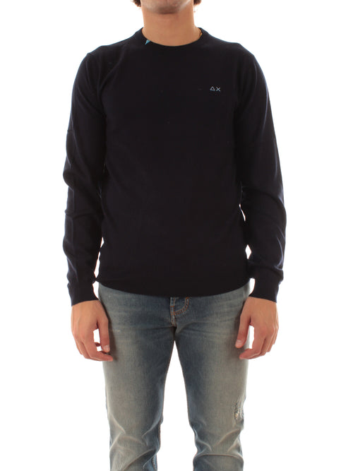 Sun 68 maglia girocollo in misto lana da uomo navy blue