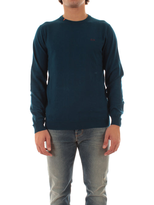 Sun 68 maglia girocollo in misto lana da uomo petrolio