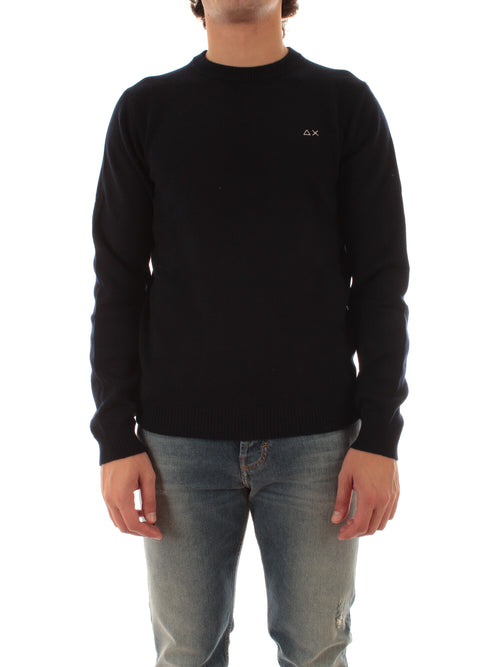 Sun 68 maglia girocollo in lana e cashmere da uomo navy blue
