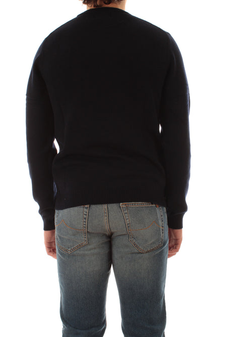 Sun 68 maglia girocollo in lana e cashmere da uomo navy blue