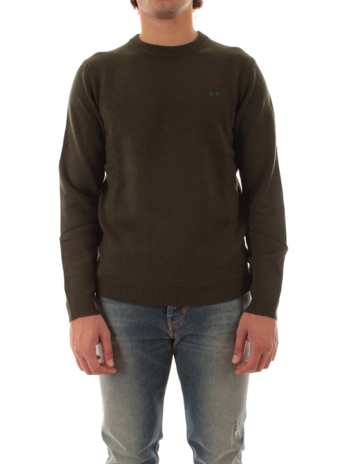 Sun 68 maglia girocollo in lana e cashmere da uomo militare scuro