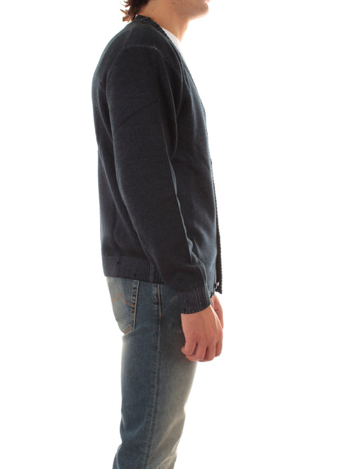 Sun 68 cardigan in lana effetto vintage da uomo navy blue