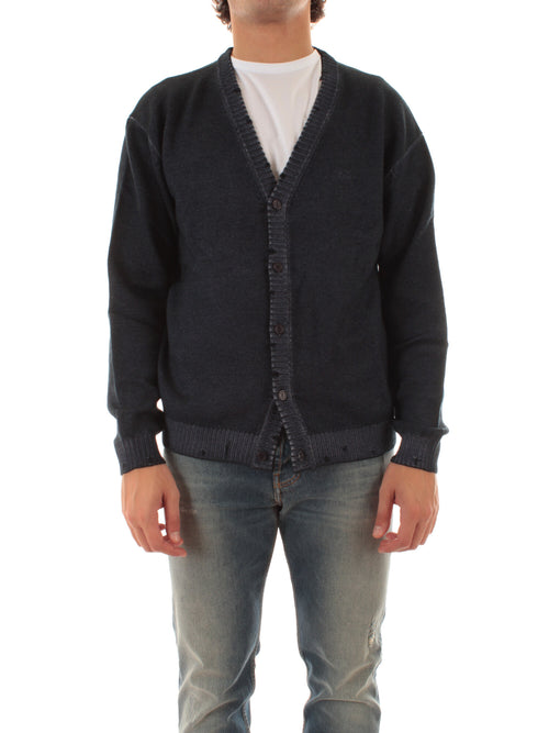 Sun 68 cardigan in lana effetto vintage da uomo navy blue