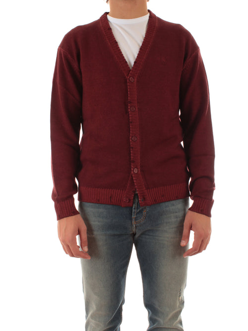 Sun 68 cardigan in lana effetto vintage da uomo bordeaux