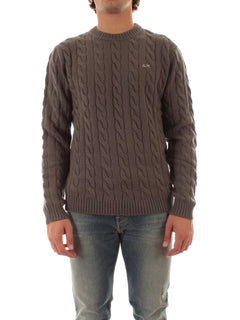 Sun 68 maglia girocollo in misto lana a trecce da uomo grigio scuro