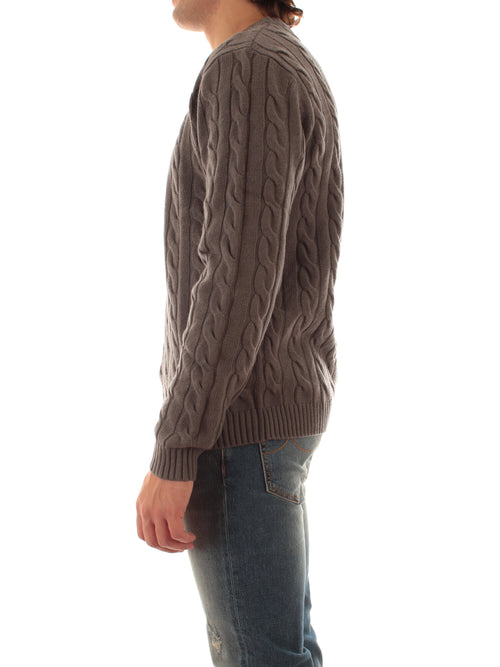 Sun 68 maglia girocollo in misto lana a trecce da uomo grigio scuro