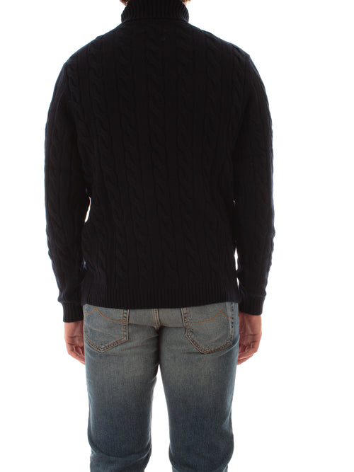 Sun 68 maglia dolcevita in misto lana a trecce da uomo navy blue