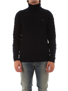 Sun 68 maglia dolcevita in misto lana a trecce da uomo navy blue