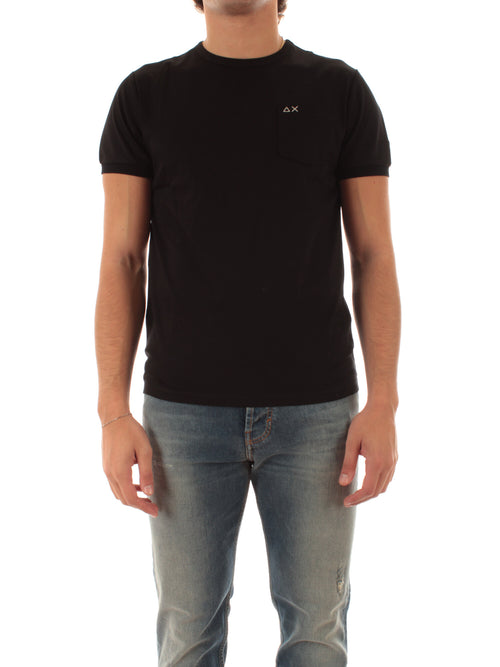 Sun 68 T-shirt in jersey di cotone con taschino da uomo nero