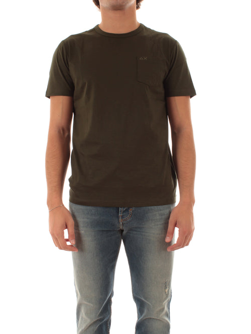 Sun 68 T-shirt in jersey di cotone con taschino da uomo militare scuro