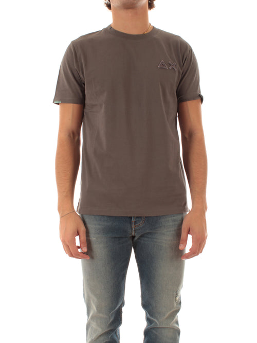 Sun 68 T-shirt in cotone vintage da uomo grigio scuro