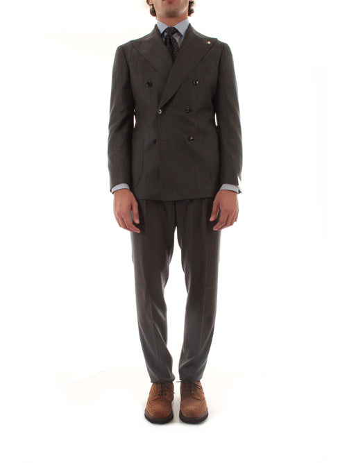 Luigi Bianchi Mantova abito doppiopetto grigio gessato marrone da uomo