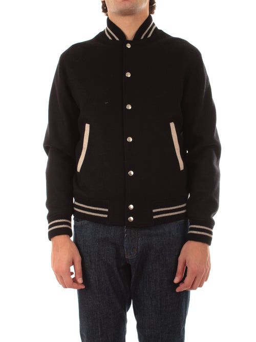 Luigi Bianchi Mantova bomber college in lana nero da uomo