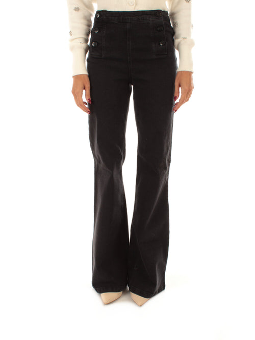Twinset jeans wide leg da donna nero