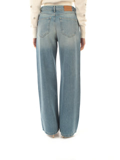 Twinset jeans wide leg con strass da donna denim chiaro