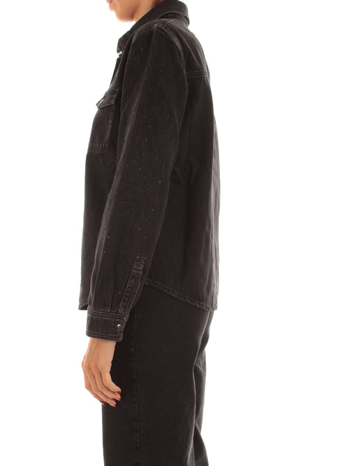 Twinset camicia in denim con strass da donna nero