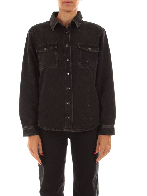 Twinset camicia in denim con strass da donna nero