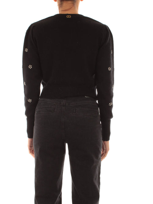 Twinset cardigan crop con castoni da donna nero