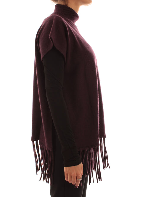 Patrizia Pepe poncho in cashmere con frange da donna purple red