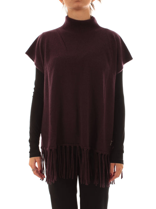 Patrizia Pepe poncho in cashmere con frange da donna purple red