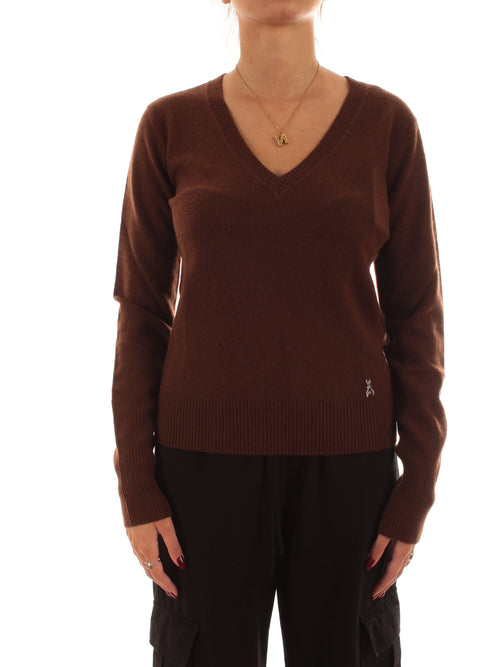 Patrizia Pepe maglia in cashmere con scollo a V da donna earth brown