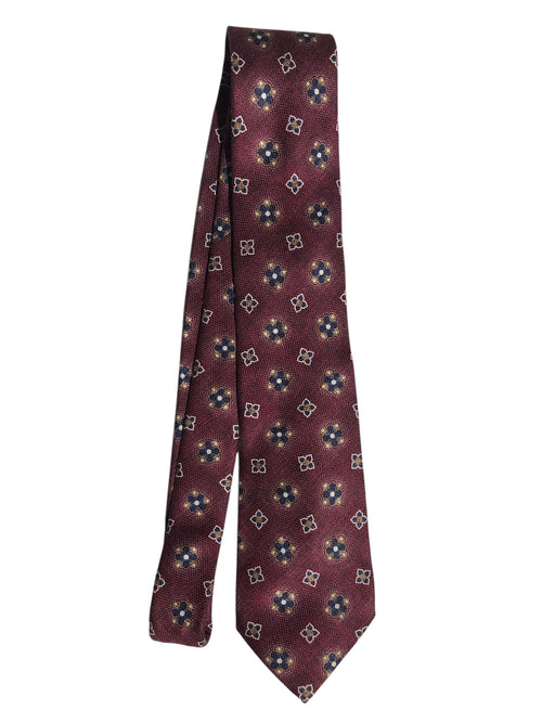 Rosi Collection cravatta da uomo in seta jacquard fondo bordeaux