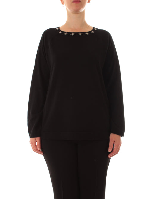 Luisa Viola maglia con pietre sul collo da donna nero