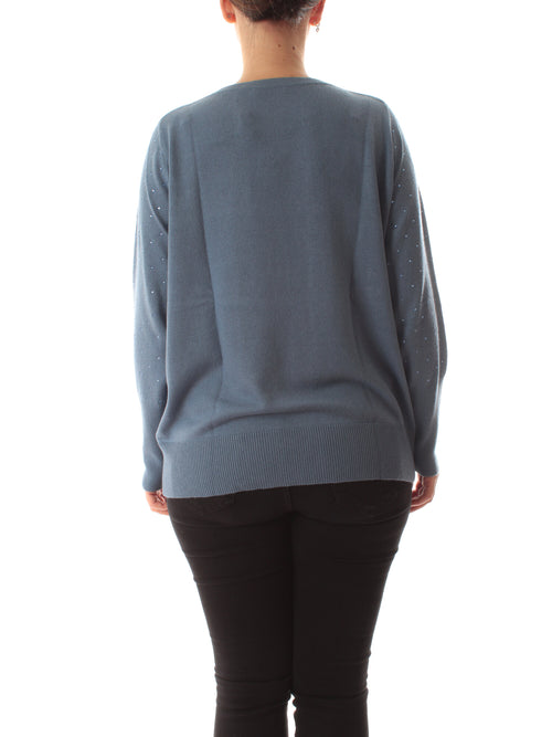 Luisa Viola maglia con strass da donna azzurro