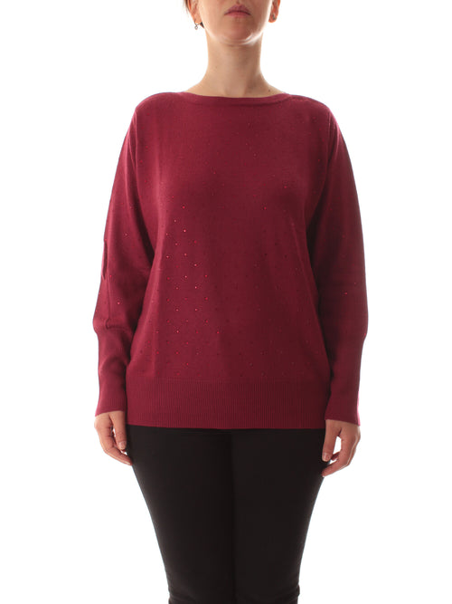 Luisa Viola maglia con strass da donna bordeaux
