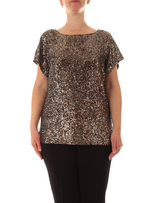 Luisa Viola blusa in full paillettes da donna oro