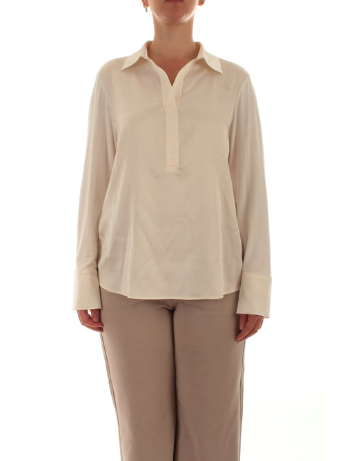 Elena Mirò t-shirt polo in due tessuti da donna panna