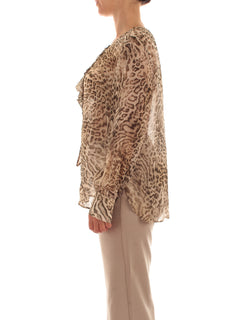 Elena Mirò blusa animalier con jabot da donna beige