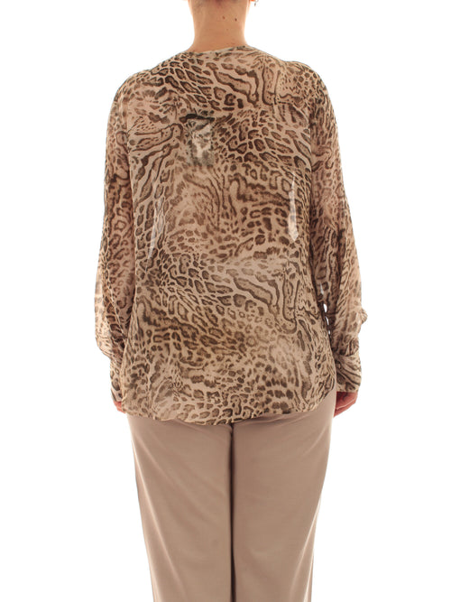 Elena Mirò blusa animalier con jabot da donna beige