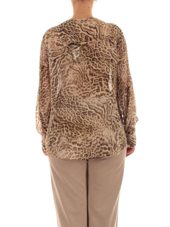 Elena Mirò blusa animalier con jabot da donna beige