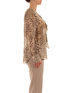 Elena Mirò blusa animalier con jabot da donna beige