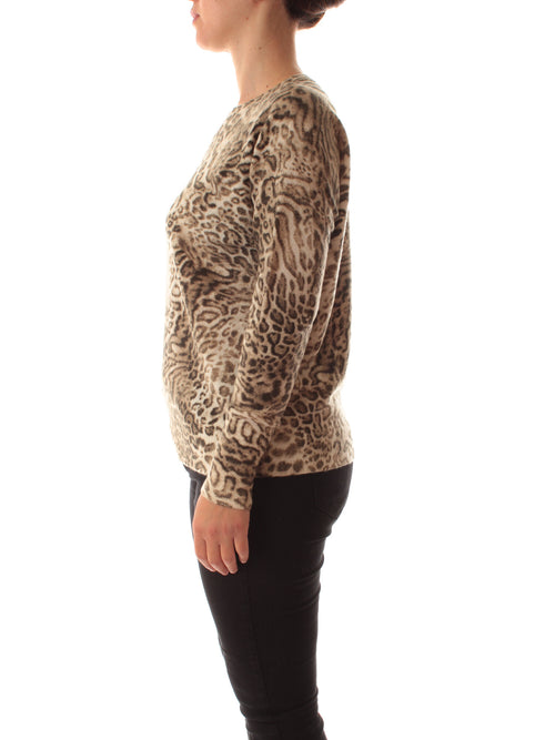 Elena Mirò maglia animalier con collo staccabile da donna beige