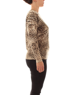 Elena Mirò maglia animalier con collo staccabile da donna beige