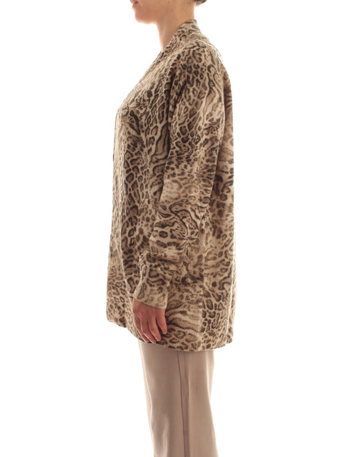 Elena Mirò cardigan lungo animalier da donna beige
