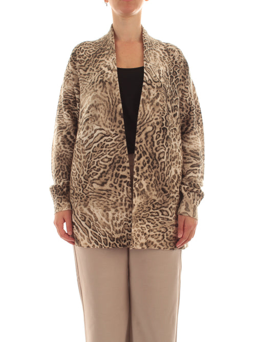 Elena Mirò cardigan lungo animalier da donna beige