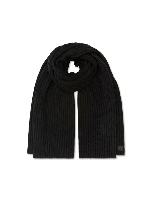 Sun 68 sciarpa in misto lana a coste nero da uomo